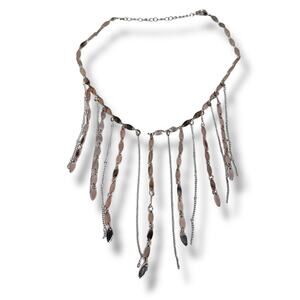 Vintage Boho Dangle Fringe‎ Necklace Rose Gold & Silver Tone Statement Jewelry